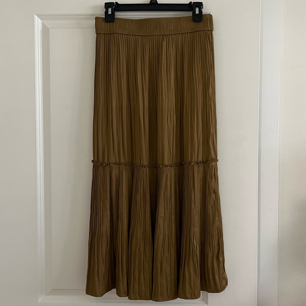 Rachel Zoe Midi Pleated Green/Gold Skirt